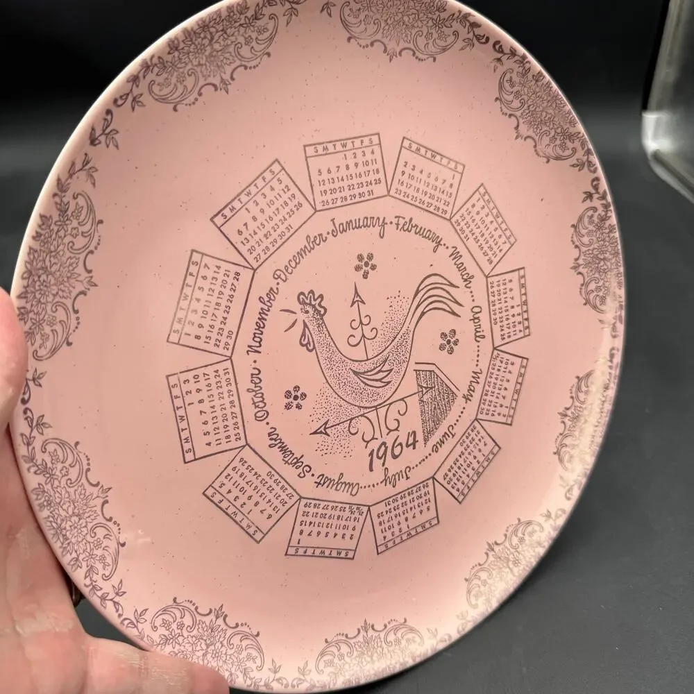 1964 Calendar Plate by TAYLOR, SMITH & TAYLOR (TS&T) Pebbleford Pink Coupe